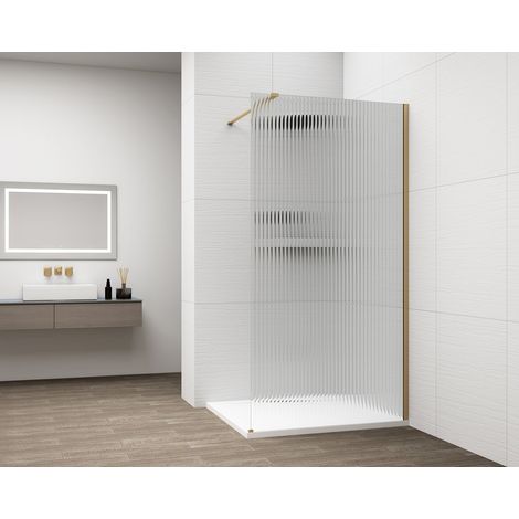 ESCA GOLD MATT Panneau de douche monobloc en verre, montage mural, cannelure en verre, 800 mm (1/4)