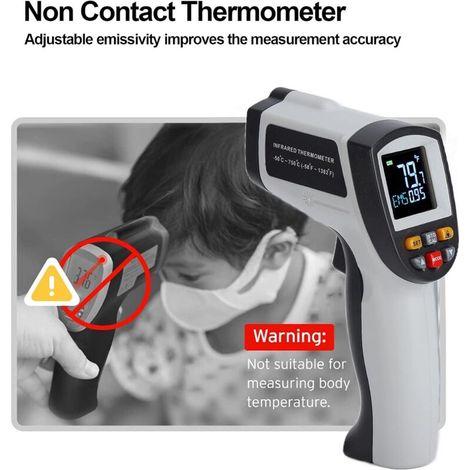 Thermomètre laser, Pistolet à température infrarouge laser, -50 °C 750 °C, Pistolet à émissivité réglable sans contact (1/4)