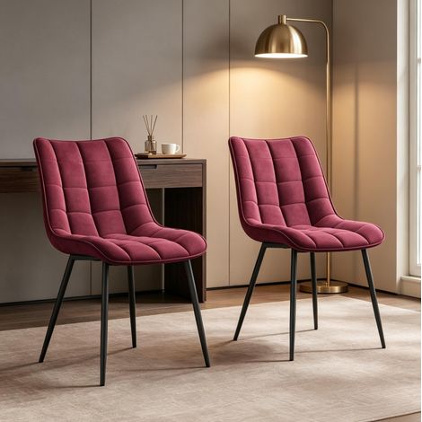 Lot de 2 chaises de salle à manger en velours bordeaux avec pieds en métal OKWISH (1/5)