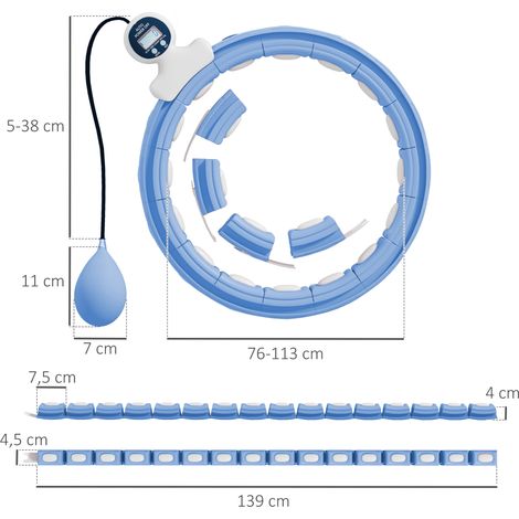 Smart Hula Hoop Reifen Erwachsene mit Gewicht Kugel Zähler 16 Knoten (76-113cm) Hellblau (1/5)