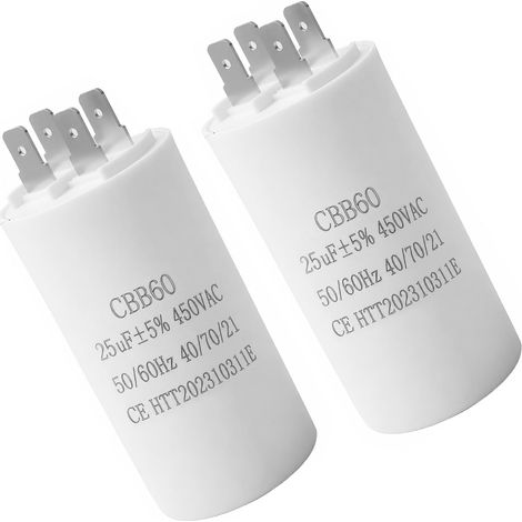 2Pcs Condensateur CBB60 25µF 450V, Condensateur de Démarrage Moteur (1/5)