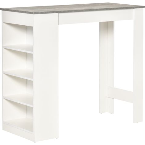 Bar Table, Dining Table with 4-Tier Storage Shelf for Breakfast Bar, Kitchen, Dining Room, Living Room, Grey