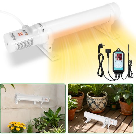 TolleTour Calefactor tubular eléctrico de 180 W para invernadero e hidroponía, 950 mm, temporizador, controlador termostático digital de 3000 W incluido, blanco (1/5)