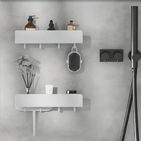 Lot de 2 Étagère Douche, Acier Inoxydable, 30 cm, Sans Perçage, Crochets Amovibles, Salle de Bain (1/5)
