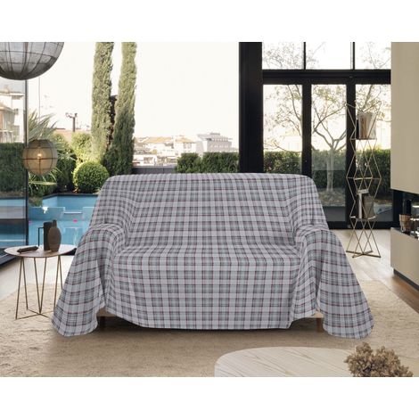 Telo Arredo Made in Italy in Cotone Grandfoulard Copritutto Copridivano Copriletto-Teli Sofà Arredatutto-Drappeggio-Arazzo-Copridivano Grand Foulard Letto Singolo - Tartan Grigio