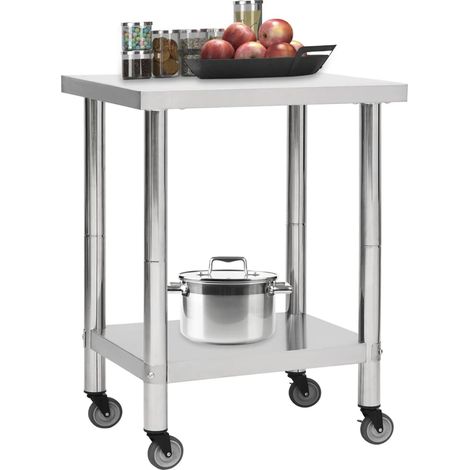 Table de travail de cuisine avec roues 80x30x85 cm Inox
