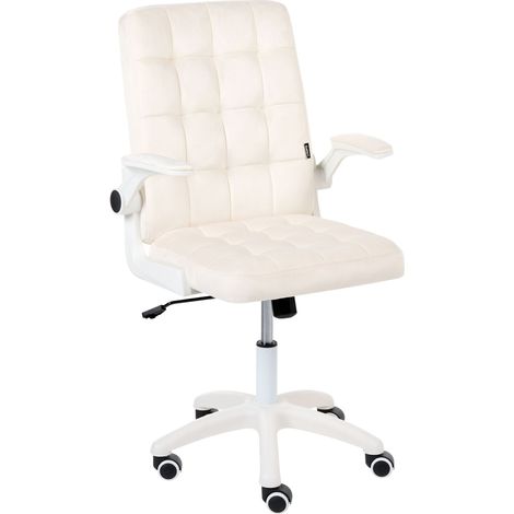 Office Chair Off-White Velvet Upholstery Tilting Backrest Adjustable Armrest & Height Swivel Home Office DANDY (1/5)