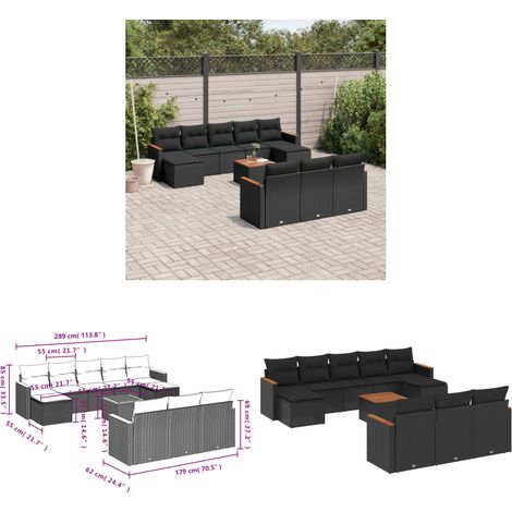 11-tlg. Garten-Sofagarnitur mit Kissen Schwarz Poly Rattan - Gartenmöbel - Sofasatz - PE-Rattan Möbel - Outdoor Sofa - Esstisch Set - Home & Living (1/3)