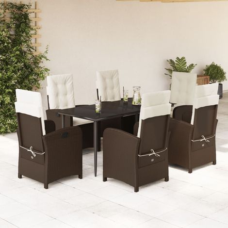 7-tlg. Garten-Essgruppe mit Kissen Braun Poly Rattan (1/5)