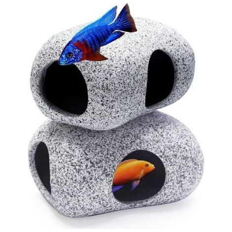 2Pieces Aquarium Hideaway Rocks pour les animaux aquatiques à se reproduire, jouer et se reposer, ornements d'aquarium sûrs et non toxiques, roches décoratives en céramique pour Betta (1/4)