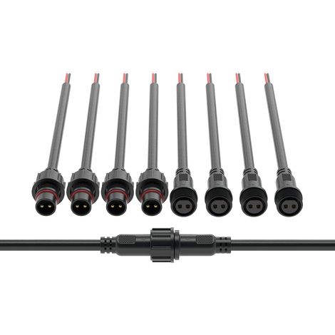 BTF-LIGHTING 2-poliger wasserdichter elektrischer Stecker 18 AWG IP65 Stecker-Buchse 7,87in/20cm Verlängerungskabel für Boot,Innen-/Außenbereich LED-Streifen/Leuchtband 22mm Mutter groß 5 Paar (1/5)