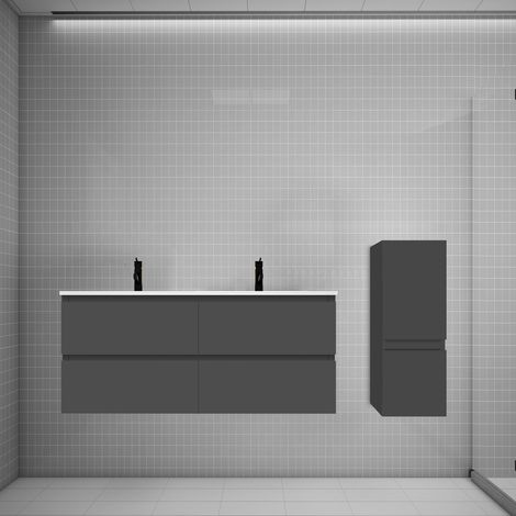 Aica Ensemble meuble double vasque L.120cm anthracite 2 tiroirs + colonne + lavabo (1/5)