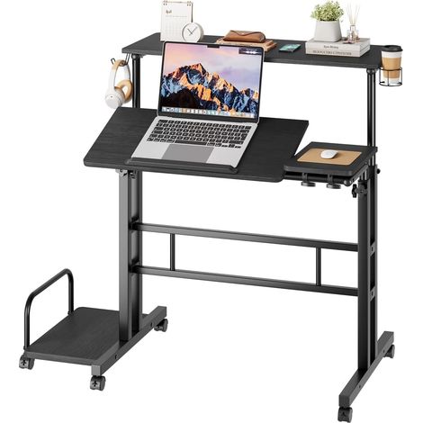 Dripex Table Informatique Bureau d'Ordinateur Portable Hauteur Réglable avec roulettes et Plateau Inclinable 80 x 60 cm Table d'appoint pour la Maison et Le Bureau, Noir (1/5)