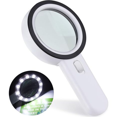 Loupe Lecture, Loupe Grossissante 12 LED Loupe 30X, Grande Loupe Lumineuse Loupe de Poche pour Bijoutier, Horloger, Artisanat, Enfant, Personnes âgées, etc