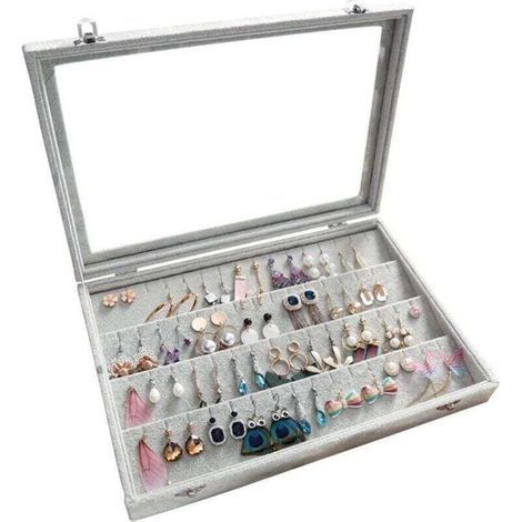 Rangement de Boucles d'oreilles, XU, 36 Paires d'oreilles Boîte à Bijoux, Organisateur Velours et Verre, Empilable, Verrouillable, Anti-poussière, 35x24x5cm KZQ - KZQ (1/4)