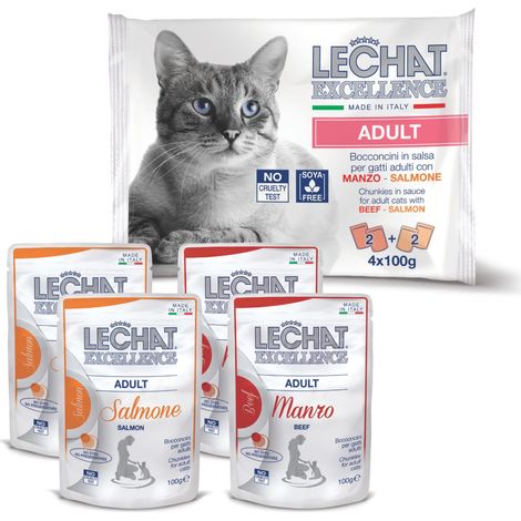 LeChat Excellence Adulte Bouchées en Sauce au Boeuf et Saumon 4 X 100 G (1/5)