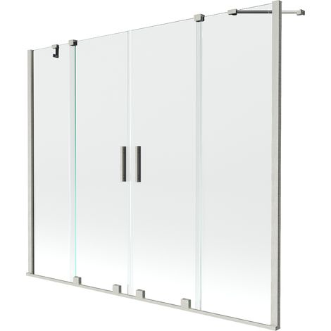 Mexen Velar Duo Badewannenabtrennung, 2-flügelige Schiebetür 190 x 150 cm, transparent, gebürstetes Nickel - 896-190-000-02-97 (1/2)