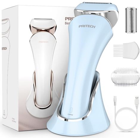 Rasoir électrique pour femme - Sans douleur - Rechargeable - Pour épilation des jambes et des aisselles - Sans fil (Bleu) (1/5)