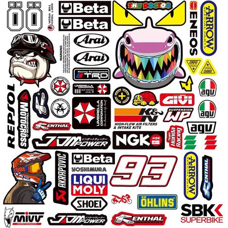 3 Feuilles Autocollant Moto, Design Motocross Réaliste, Sticker Vinyle Résistant, Pour Casque Voiture Skateboard (1/5)