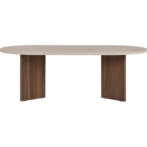 Ovale salontafel walnoot travertin melamine - Japandi -  119x60 (1/3)