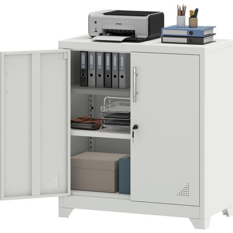 Meuble de Rangement Bureau, Armoire Metallique avec Serrure, Armoire de Bureau Meuble Imprimante avec 2 Etagères Réglables (1/5)