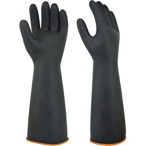 Beyamis Gants de travail industriels en caoutchouc noir, épais, imperméables et résistants à l'usure, résistants aux acides et aux alcalis, en latex, 55 cm (vente en gros). (1/2)