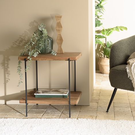 DANDY - Table d'appoint rect. 50x42cm bois Pin recyclé et pieds métal (1/5)
