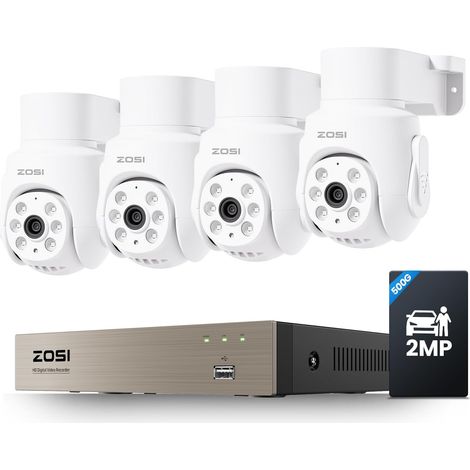 1080P Kit Caméra Surveillance avec Fil Intérieure et Extérieure, PT 360° Caméra Dôme avec Détection de Personne/Véhicule, Alerte Instantanée et Vision Nocturne 20m Enregistrement 24/7 (1/5)
