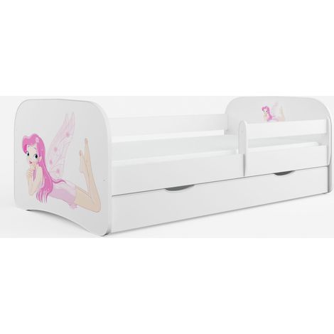Lit enfant blanc petite fée avec sommiers et barrière de sécurité amovible Drimy-Matelas mousse-80x160 (1/5)