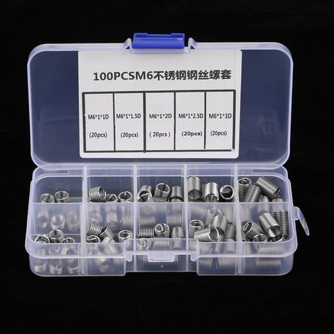 Jeu de 100 inserts filetés hélicoïdaux en fil d'acier inoxydable M6 (1/5)