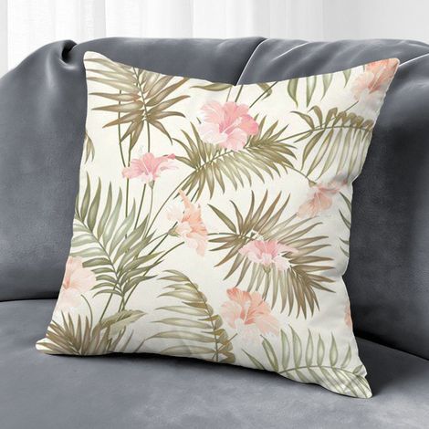 Housse de coussin fleurs papillons coton, décoration intérieur extérieur,40×40cm (1/5)