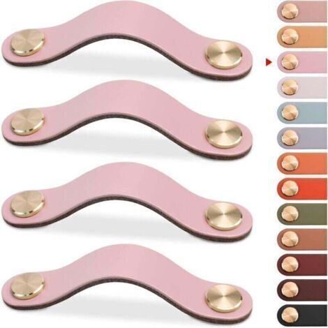 4pcs Poignée Meuble Cuir, Bouton Porte Placard Poignee Cuir Bouton de Tiroir, Poignee de Meuble Vintage pour Armoires, Commode, Cuisine, Salle de Bain (Rose, 96mm) (1/4)