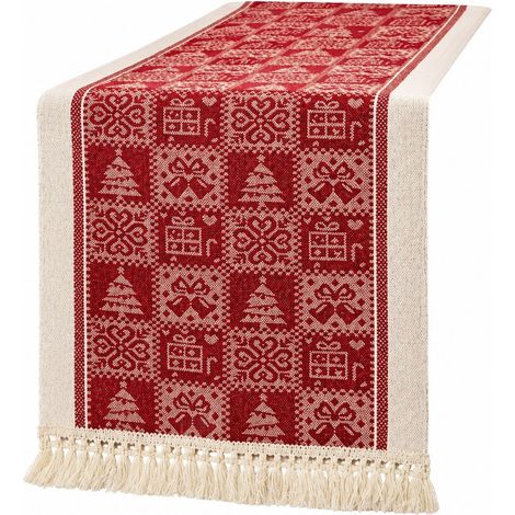 Chemin de table rouge de Noël, en lin et coton imperméable, housse pour meuble TV ou table basse (35 x 270 cm) - Coffret cadeau rouge (1/5)
