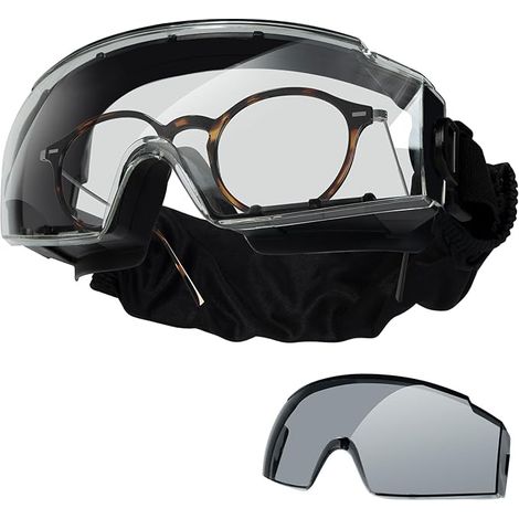 Lunette de Protection Travail, Surlunettes de Sécurité Anti-buée, Lunette Airsoft pour Porteurs de Lunettes, Chantiers, Laboratoires (1/5)