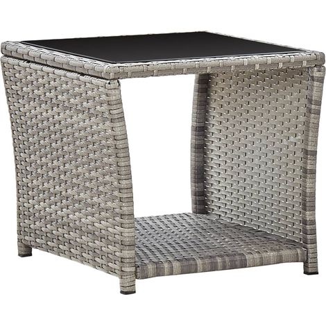 Couchtisch Grau 45x45x40 cm Poly Rattan und Glas
