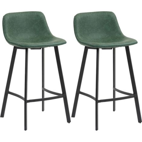 Set of 2 Green PU Leather Bar Stools with Backrest and Footrest for Kitchen Counter and Breakfast Bar-Green