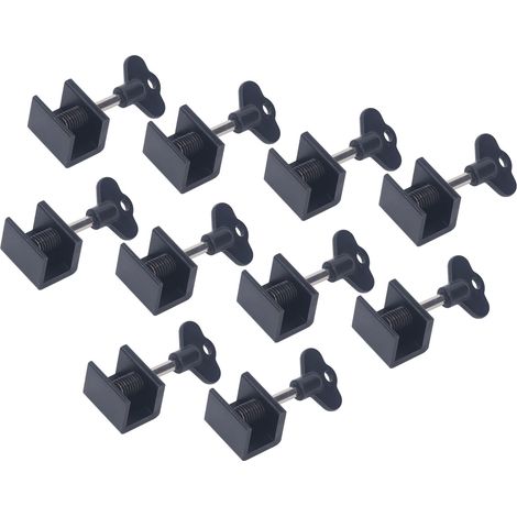 Lot de 10 verrous de fenêtre à un trou avec clé, réglables verticalement et horizontalement, coulissants, noirs. (1/5)