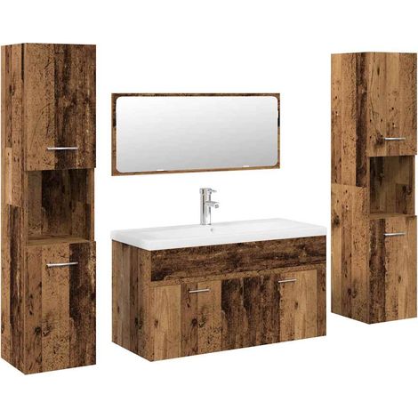 Maison Exclusive - 5-tlg. Badmöbel-Set Altholz-Optik Holzwerkstof