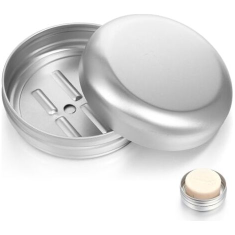 2er-Set wasserdichte Seifendosen aus Aluminium – mit Abtropfschale – für Zuhause, Reisen, Camping (rund) (1/5)
