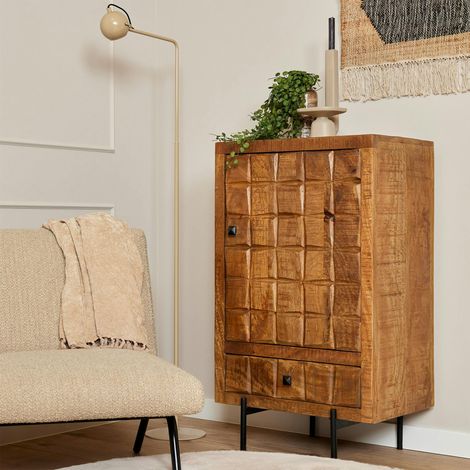 Petit buffet bois 1 porte décor damier UDA