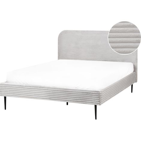 Cama con somier tapizado de pana 140 x 200 cm gris claro Flayat