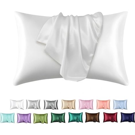 Filiyano – oreiller en satin – Taie d'oreiller en satin - 50 x 66 cm - Lot de 2 - Blanche (1/4)