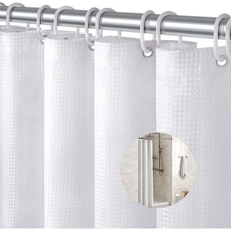 Rideau de douche gaufré lavable, imperméable et résistant à la moisissure, avec boucle de suspension, 180 x 90 cm (blanc)