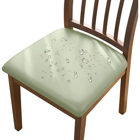 Set mit 4 hellgrünen Stuhlhussen, 36-48 cm, abnehmbare, wasserdichte Stuhlhussen aus Kunstleder mit Schnallen, geeignet für Esszimmerstühle (1/4)
