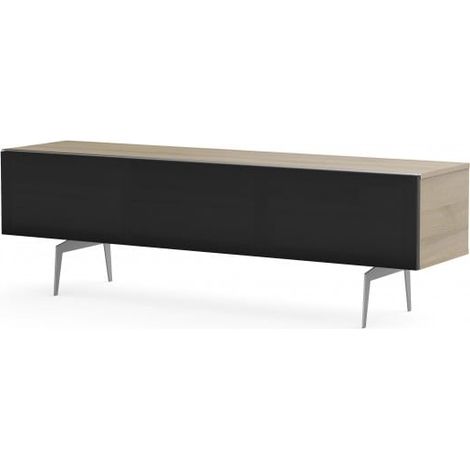 Meuble TV tissu acoustique noir et bois clair pieds métal Alice Spring 160 cm (1/5)