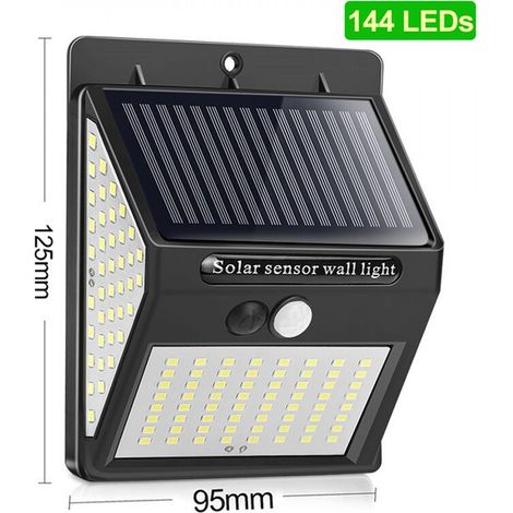 Lampe solaire d'extérieur, lampe solaire à détecteur de mouvement sur trois faces, éclairage extérieur, détecteur de présence - 144 LED (1/5)