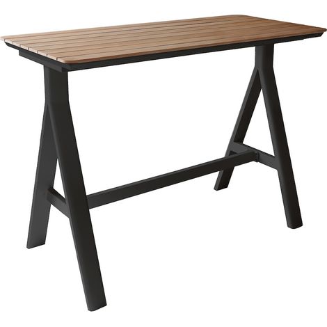 PROLOISIRS Table haute - LEATHER - 150 x 70 cm - Graphite - Aluminium époxy et teck FSC