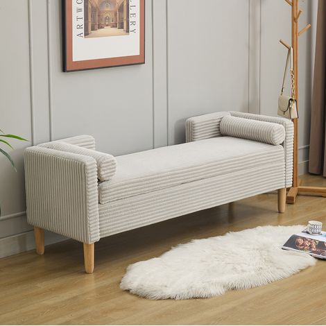 Banc coffre rembourré avec accoudoirs, dossier et 2 coussins, 152 x 53,5 x 58 cm, gris (1/5)