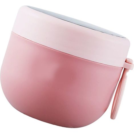 Bol petit-déjeuner isotherme acier inox 304 couvercle cuillère pot lait soupe école bureau portable conteneur bouillie rose (1/5)