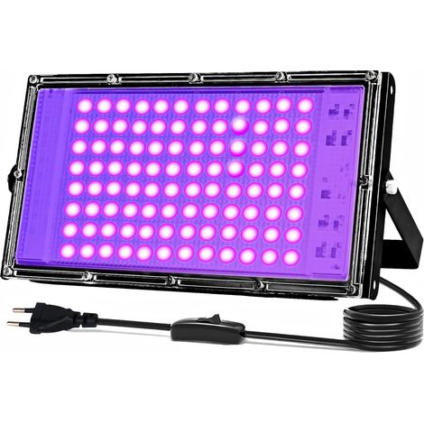 Lumiere Noire UV 100W, 395-400nm Lumière Noire LED IP66 Etanche Projecteur Led UV Extérieur lampe Ultraviolet, Fête, Peinture Corporelle, Maquillage Fluo [Classe énergétique F]